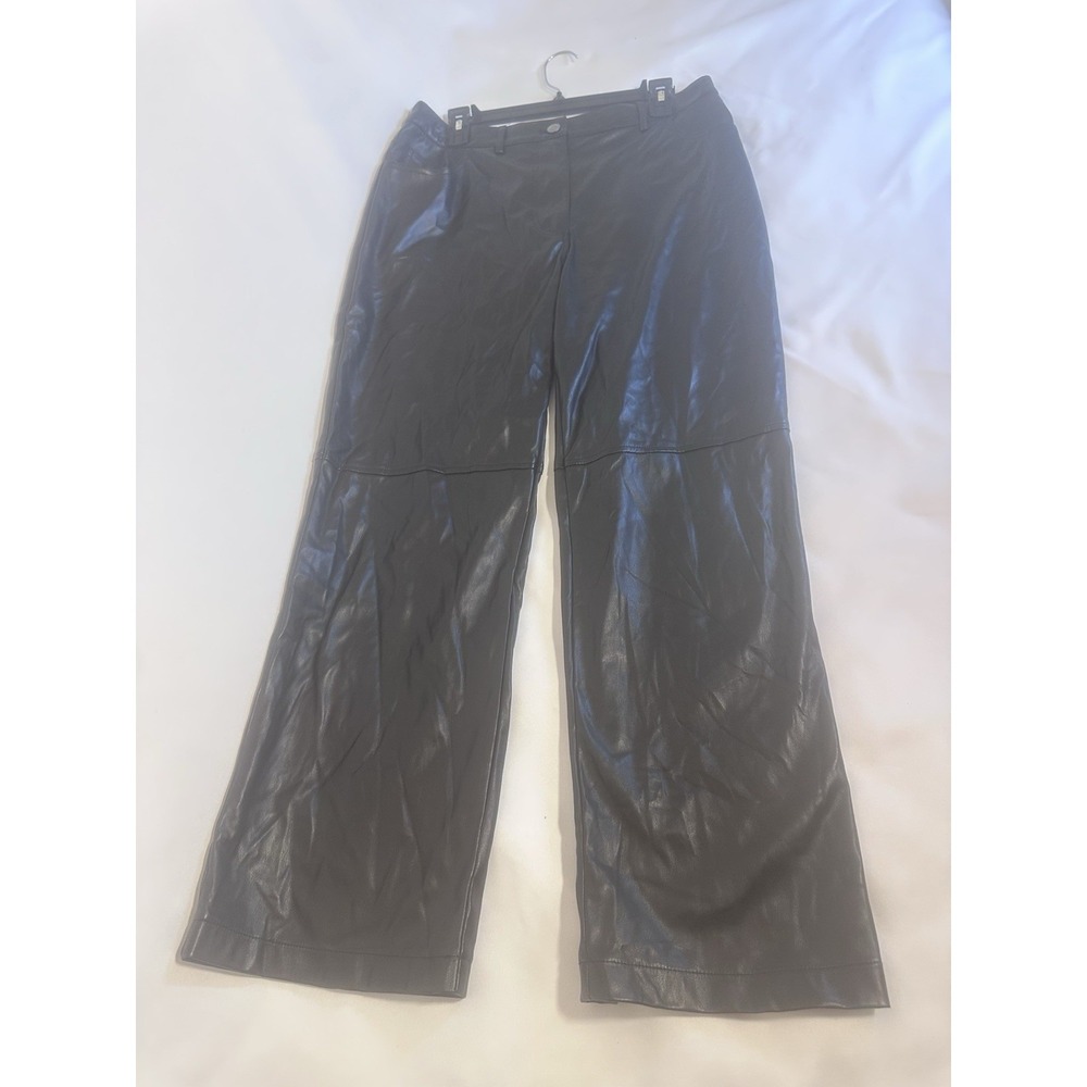 Intempo Women's Faux Leather Wide Leg Pants Size 12 Black Vegan Leather